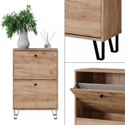 Schuhkipper Siri Goldkraft Eiche 60 x 92 cm mit 2 Klappschubladen Vicco