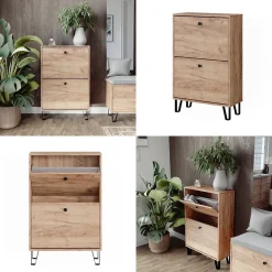 Schuhkipper Siri Goldkraft Eiche 60 x 92 cm mit 2 Klappschubladen Vicco