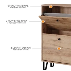 Schuhkipper Siri Goldkraft Eiche 60 x 92 cm mit 2 Klappschubladen Vicco