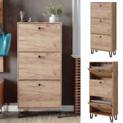 Schuhkipper Siri Goldkraft Eiche 130 x 60 cm mit 3 Klappschubladen Vicco