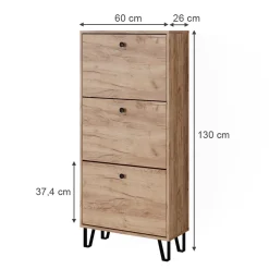 Schuhkipper Siri Goldkraft Eiche 130 x 60 cm mit 3 Klappschubladen Vicco