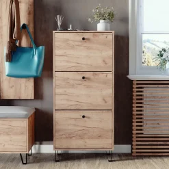 Schuhkipper Siri Goldkraft Eiche 130 x 60 cm mit 3 Klappschubladen Vicco