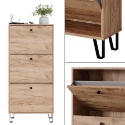 Schuhkipper Siri Goldkraft Eiche 130 x 60 cm mit 3 Klappschubladen Vicco
