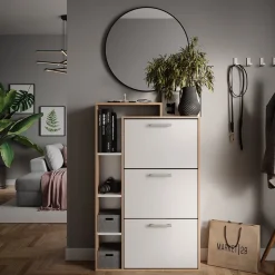 Schuhkommode Orlando Weiß/Sonoma 80 x 128.3 cm mit 3 Fächern Vicco