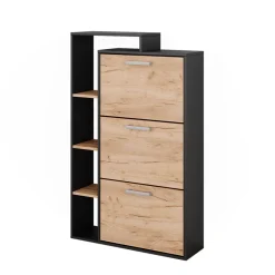 Schuhkommode Orlando Goldkraft Eiche/Anthrazit 80 x 128.3 cm mit 3 Fächern Vicco