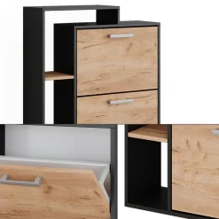 Schuhkommode Orlando Goldkraft Eiche/Anthrazit 80 x 128.3 cm mit 3 Fächern Vicco