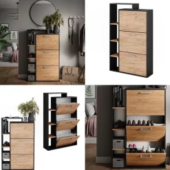 Schuhkommode Orlando Goldkraft Eiche/Anthrazit 80 x 128.3 cm mit 3 Fächern Vicco