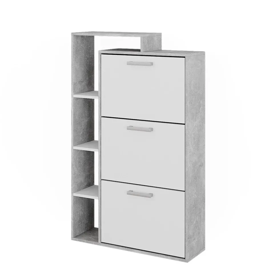 Schuhkommode Orlando Weiß/Beton 80 x 128.3 cm mit 3 Fächern Vicco