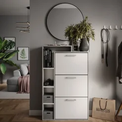 Schuhkommode Orlando Weiß/Beton 80 x 128.3 cm mit 3 Fächern Vicco