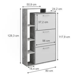 Schuhkommode Orlando Weiß/Beton 80 x 128.3 cm mit 3 Fächern Vicco