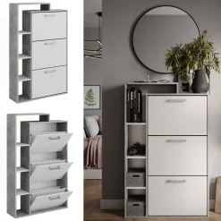 Schuhkommode Orlando Weiß/Beton 80 x 128.3 cm mit 3 Fächern Vicco