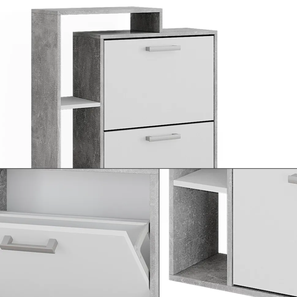 Schuhkommode Orlando Weiß/Beton 80 x 128.3 cm mit 3 Fächern Vicco