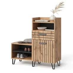 Schuhschrank Amber Eiche Wotan 100 x 100 cm mit Tür und Schublade Vicco