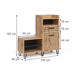 Schuhschrank Amber Eiche Wotan 100 x 100 cm mit Tür und Schublade Vicco