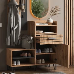 Schuhschrank Amber Eiche Wotan 100 x 100 cm mit Tür und Schublade Vicco