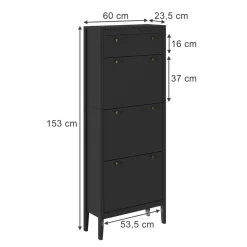 Schuhschrank Aron Schwarz 60 x 153 cm ,3 Fächer Vicco