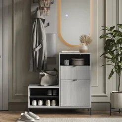 Schuhschrank Eliza Grau 100 x 98.5 cm mit Tür und Schublade Vicco