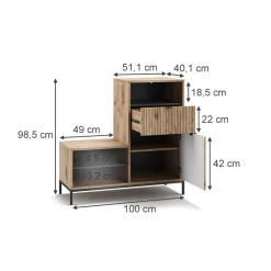 Schuhschrank Eliza Viking Oak 100 x 98.5 cm mit Tür und Schublade Vicco