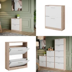 Schuhschrank Gizmo Weiß/Sonoma 59 x 72.5 cm 2 Fächern Vicco