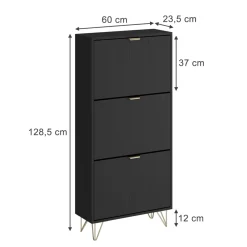 Schuhschrank Helge Schwarz 60 x 128.5 cm 3 Fächer Vicco