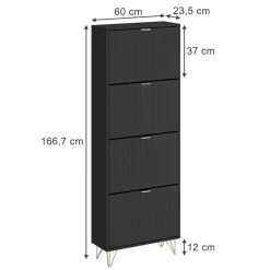 Schuhschrank Helge Schwarz 60 x 166.7 cm 4 Fächer Vicco