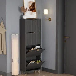 Schuhschrank Helge Schwarz 60 x 166.7 cm 4 Fächer Vicco