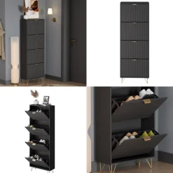 Schuhschrank Helge Schwarz 60 x 166.7 cm 4 Fächer Vicco