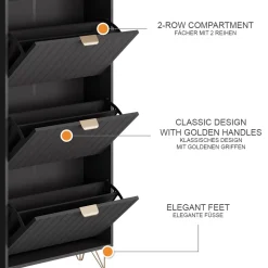 Schuhschrank Helge Schwarz 60 x 166.7 cm 4 Fächer Vicco