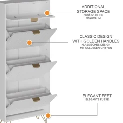 Schuhschrank Helge Weiß 60 x 145 cm 3 Fächer Vicco