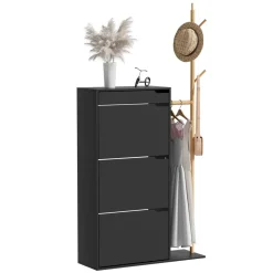 Schuhschrank Ivo Schwarz 90 x 181.5 cm mit 3 Fächern, 1 Schublade Vicco
