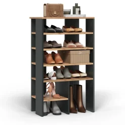 Schuhschrank Marlon Anthrazit/Goldkraft Eiche 60 x 100 cm mit 5 Fächern Vicco