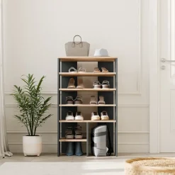 Schuhschrank Marlon Anthrazit/Goldkraft Eiche 60 x 100 cm mit 5 Fächern Vicco