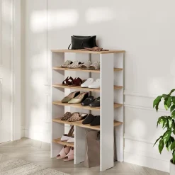 Schuhschrank Marlon Weiß/Goldkraft Eiche 60 x 100 cm mit 5 Fächern Vicco