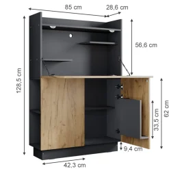Sekretär Schreibtisch Alena Anthrazit/Goldkraft Eiche 85 x 28.6 cm Vicco