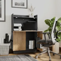 Sekretär Schreibtisch Alena Anthrazit/Goldkraft Eiche 85 x 28.6 cm Vicco