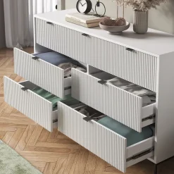 Sideboard Eliza Weiß 42 x 81 cm mit 7 Schubladen Vicco