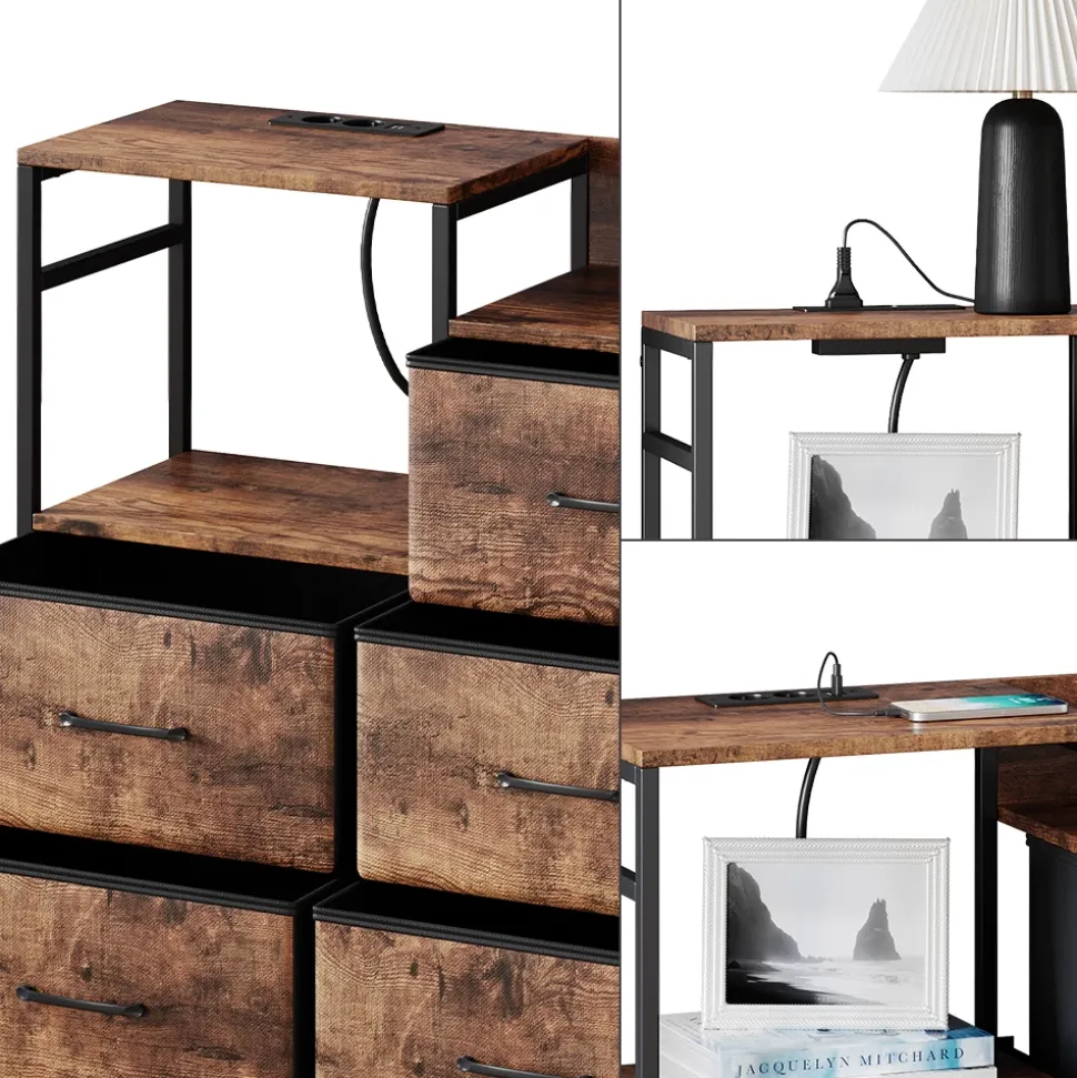 Sideboard Brian Eiche 88 x 30 cm mit 8 Schubladen und USB Vicco