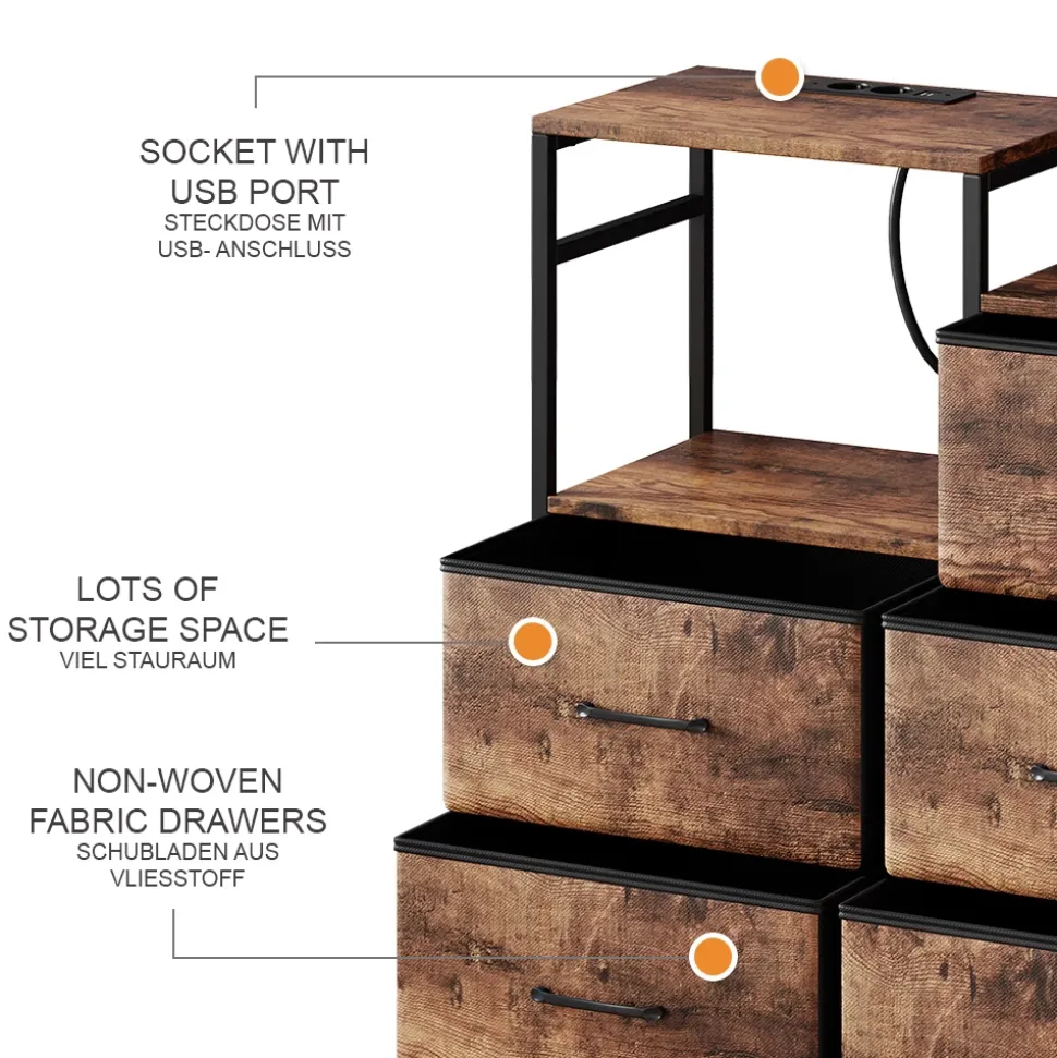 Sideboard Brian Eiche 88 x 30 cm mit 8 Schubladen und USB Vicco