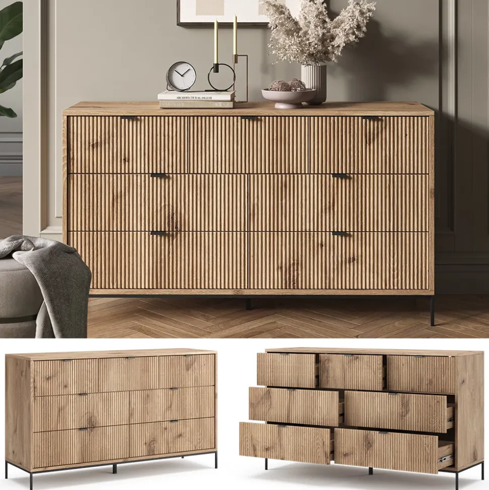 Sideboard Eliza Viking Oak 42 x 81 cm mit 7 Schubladen Vicco
