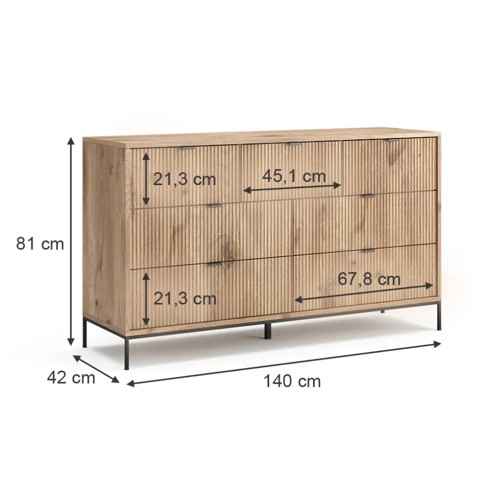 Sideboard Eliza Viking Oak 42 x 81 cm mit 7 Schubladen Vicco