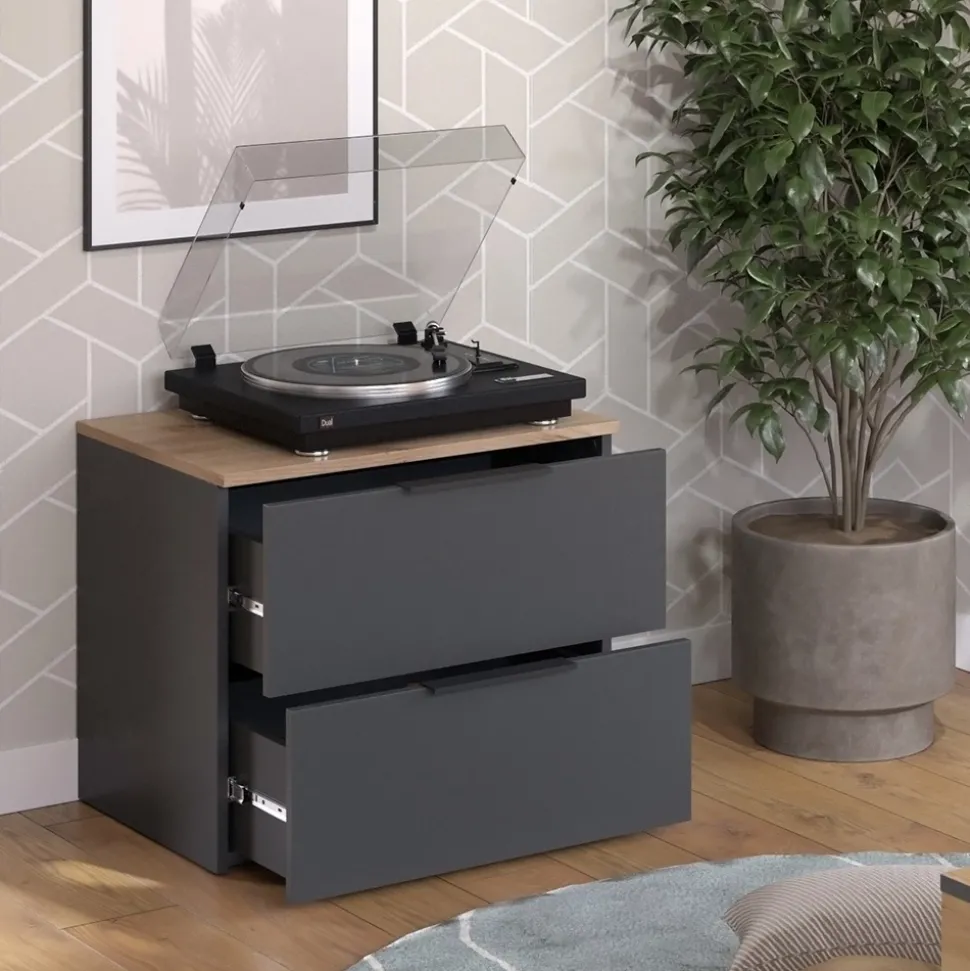 Sideboard Wido Anthrazit 60 x 50 cm mit 2 Schubladen Vicco