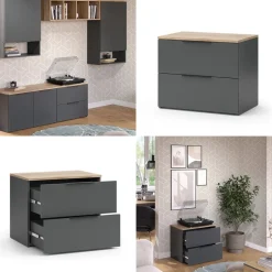 Sideboard Wido Anthrazit 60 x 50 cm mit 2 Schubladen Vicco