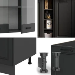 Singleküche R-Line Anthrazit Landhaus/Anthrazit 160 cm , AP Anthrazit Vicco