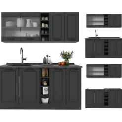 Singleküche R-Line Anthrazit Landhaus/Anthrazit 160 cm , AP Anthrazit Vicco