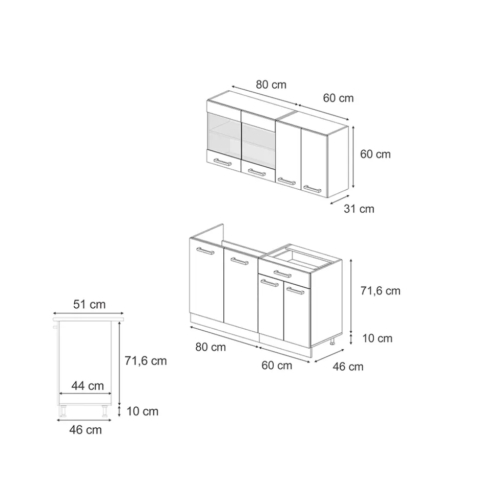 Singleküche R-Line Anthrazit Hochglanz/Goldkraft Eiche 140 cm , AP Anthrazit Vicco
