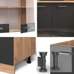 Singleküche R-Line Anthrazit Hochglanz/Goldkraft Eiche 140 cm , AP Anthrazit Vicco