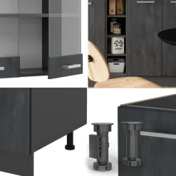 Singleküche R-Line Schwarz Beton/Anthrazit 160 cm AP Eiche Vicco