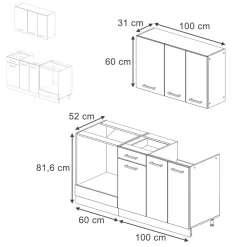 Singleküche R-Line Weiß Hochglanz/Anthrazit 160 cm mit Herdumbauschrank und Spüle mit AP Vicco