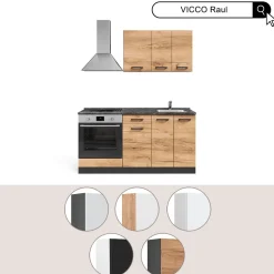 Singleküche R-Line Weiß Hochglanz/Anthrazit 160 cm mit Herdumbauschrank und Spüle mit AP Vicco