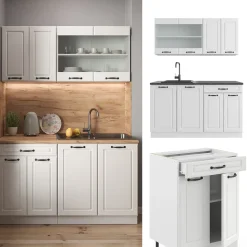 Singleküche R-Line Weiß Landhaus/Weiß 140 cm , AP Marmor Vicco